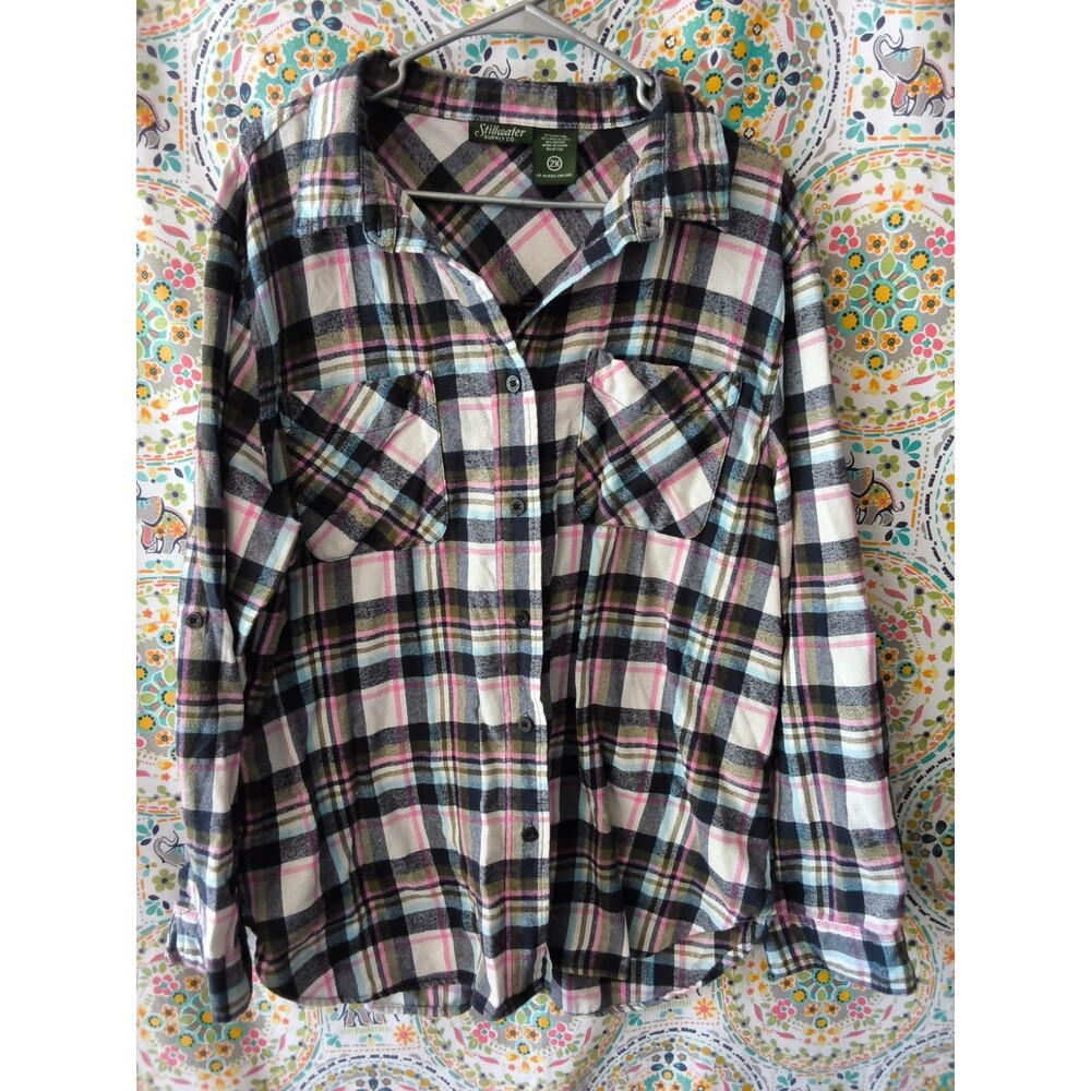 Stillwater Supply Co Flannel Shirt Woman's 2X Purple Pink Soft Camping Outdoors